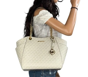 MICHAEL KORS JET SET TRAVEL LARGE SHOULDER CHAIN TOTE BAG MK PALE GOLD - Picture 1 of 14