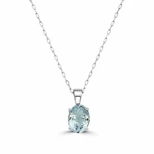 Birthstone 14K White Gold Aquamarine 0.58 cts 18" Pendant Necklace - Picture 1 of 5