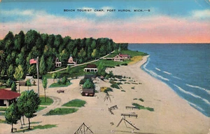 PORT HURON MI MICHIGAN BEACH TOURIST CAMP 1938 VINTAGE LINEN POSTCARD 111824 T - Picture 1 of 2