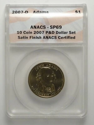2007-D  JOHN ADAMS $1 ANACS-SP69 Satin Finish - Image 1 of 4