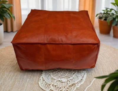 Leather Footstool Genuine Pouffe New Unstuffed For Study and Living Room Decore - Image 1 of 4