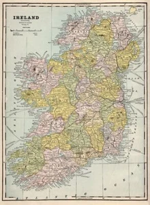 Map Of Ireland Cram Vintage Print Poster Picture Reprint A3 A4 - Picture 1 of 4