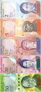 LOTE DE 5 BILLETES DE 2-5-10-20 Y 50 BOLIVARES DE VENEZUELA SIN CIRCULAR - Imagen 1 de 1