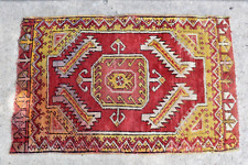 Antique Turkish Yastic Kirsehir Prayer Red & Yellow Scatter Rug 33" x 21"