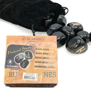 Black Agate Futhark Runes Set with bag by Lo Scarabeo - NEW - Picture 1 of 3