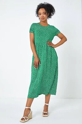Vestido midi romano tamanho 18 verde pequeno estampa floral novo com etiquetas - Imagem 1 de 4