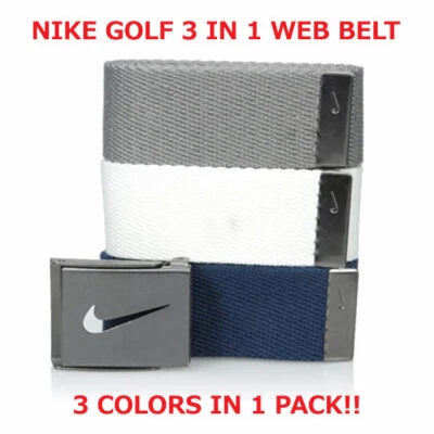 NIKE MEN'S WEB BELT 3 IN 1 PACK WHITE/GREY/NAVY TRIM TO FIT SIZE UP TO 42" 14951 - Image 1 of 4