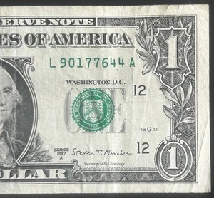 $1 Fancy Serial Number Center Independence Year Note 1776 L90177644A *2017A* - Picture 1 of 3