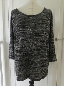 VERO MODA Grey Black Marl 3/4 Sleeve Star Studded Top M UK 12-14 - Picture 1 of 5