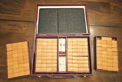 Vintage Bamboo Mahjong Tile Set with Case - Image 1 of 4