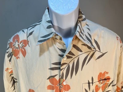 Camisa hawaiana Tori Richard Hombre Beige, Naranja y Verde 100% Seda Mediana M Usada en Excelente Condición Foto 1 de 4