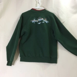 Morning Sun Vintage Christmas Sweatshirt Green Snowman Graphic Pullover Medium - Picture 1 of 6