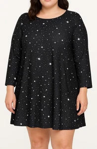 Lily by Firmiana Galaxy Print Swing Tunic Dress 2X Black White Starry Sky - Picture 1 of 5