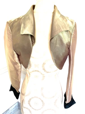 复古连衣裙 BARN 开盖夹克米色金属金色长袖短袖 10 码 — 第 1/4 张图片