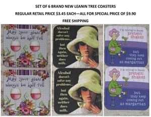 LEANIN TREE Set of 6 Coasters~Cork Backing~Each 3.75"x3.75"~As Pictured~ - Picture 1 of 1