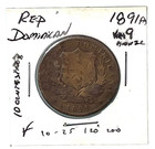 1891 A Republica Dominicana 10 Centesimos de Franco Bronze Coin KM #9