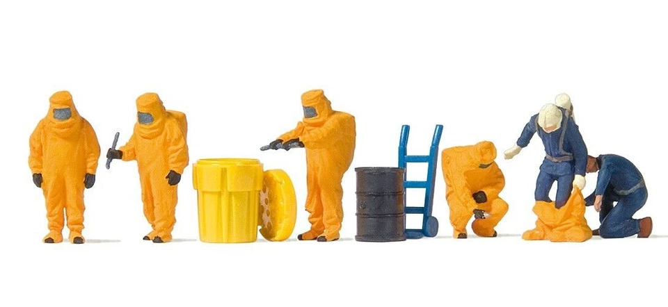 HO Preiser 10732 Figuras de Bomberos/Bombero en Trajes NARANJA HAZMAT con Barriles Foto 1 de 1