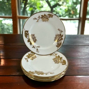 Hammersley Rose Dessert Plate Gold Roses Set of 6 - Picture 1 of 8