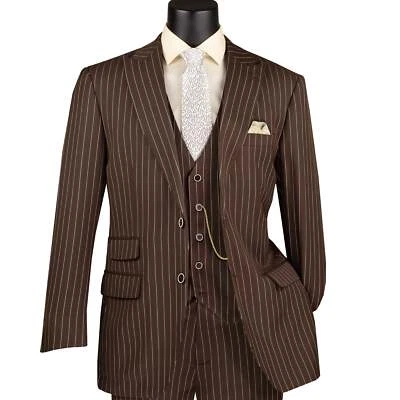 Traje VINCI Hombre Gángster Rayas 3 Piezas Calce Clásico, 38S-62L, 6 Colores NUEVO Foto 1 de 4