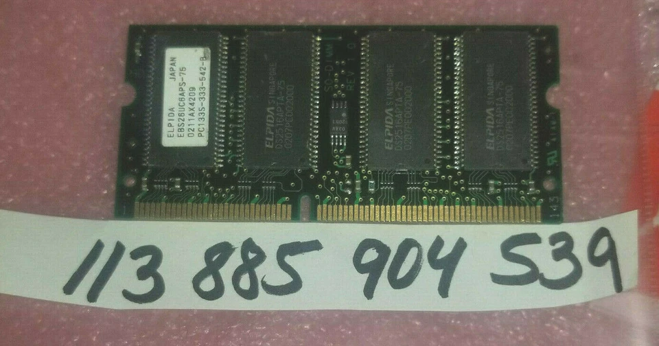 256MB 2Rx16 PC133 CL3  3.3V 144PIN NON-ECC SODIMM  DUAL RANK 16x16 UNBUFFERED - Image 1 of 1