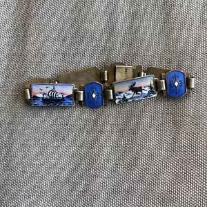 Bernard Meldahl ship sled ocean scenes enamel sterling silver bracelet Used 194 - Picture 1 of 6