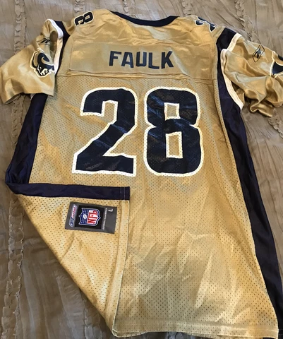 MARSHALL FAULK St. Louis RAMS Football REEBOK Youth Size LARGE Jersey NFL Gold Cover