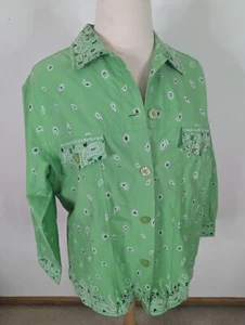 Vintage Y2K Green Western Bandana Print Denim Jacket Beaded Coat Women's 1X - Picture 1 of 4