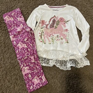 NEU Cynthia Rowley Mädchen Glitzer Einhorn Blume 2-teiliges Set Shirt/Leggings Größe 4 - Bild 1 von 3