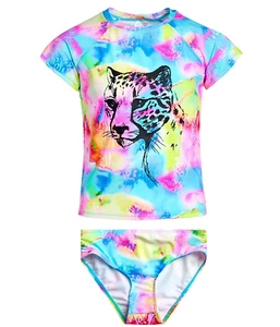 NWT Limited Too Girls Tie Dye Cheetah Tankini Rash Guard Swimsuit Set 4 4T Swim - Picture 1 of 5
