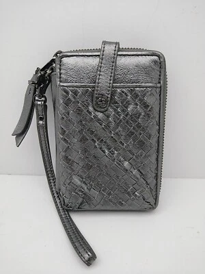 Elliott Lucca Metallic Silver Gray Woven Leather Wristlet Wallet 3.5x5.5x1 - Image 1 of 3