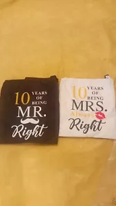 10 Years Being Mr Right & 10 Years Of Mrs Right Anniversary Aprons Set - Picture 1 of 3