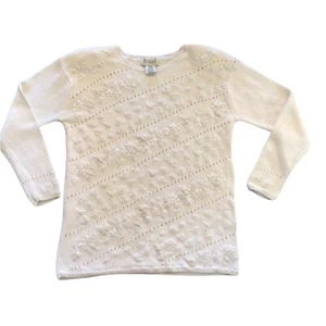 Epogee Women’s Sweater Pullover Off White Beaded Embroidered VTG Size Large - Picture 1 of 7