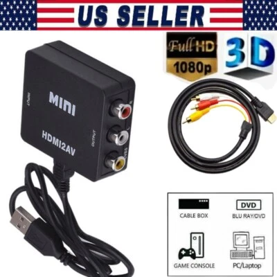 1080P HDMI Male to 3 RCA S-video AV Audio Cable Cord Adapter for TV HDTV DVD US - Image 1 of 4