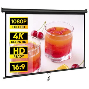 Projector Screen Manual Pull Down 80"16:9HD Projection Screen Home Theater Black - Picture 1 of 22