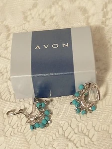 Avon Aqua Beaded Hoop Earrings Jewelry 2001 tblaw1 - Picture 1 of 12