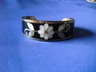 Mexican silver cuff small bracelet inlaid with mother of pearl/silver design
