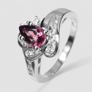 Anillos Estate Rosa Rodolita Granate Plata de Ley 925 Chapados en Oro Blanco Talla 6 - Imagen 1 de 9