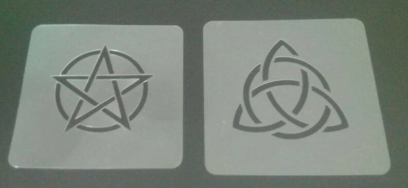 DAZZLE GLITTER TATTOOS 2 x Heidnische Gesichtsmalschablonen wiederverwendbar Wicca Pentakel Triquetra Halloween