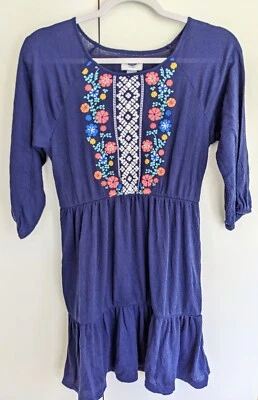 Antiguo Vestido Túnica Campesina Azul Marino Niñas Talla XL 14 Azul Oscuro Imitación Bordado Boho Foto 1 de 4