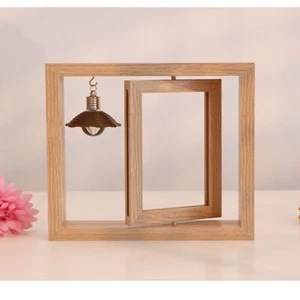 New Picture Frames Rotating Family Photo Frame Wood with Bulb 6 in - Picture 1 of 7
