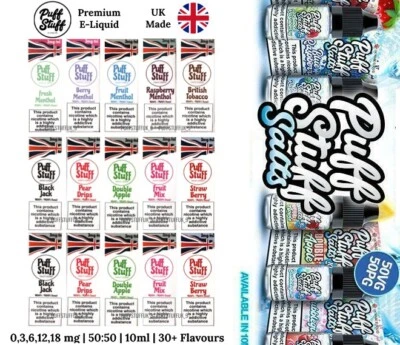 5x 10ml Puff Stuff Premium UK Made E-Liquid TPD E-Juice 50/50 PG/VG 0 3 12 18mg - Image 1 of 4