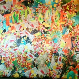 True Love Floral Collage Guns Money Print 100% Silk Satin 60" By The Yard - Picture 1 of 12