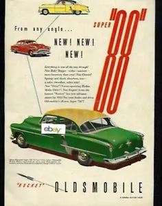 OLDSMOBILE 1951 RIDE THE ROCKET NEW SUPER 88 FROM ANY ANGLE GREEN/GOLD TOP AD - Picture 1 of 1