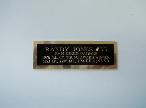 Randy Jones Padres 1976 Cy Young Baseball Card Plaque Nameplate 1" X 3" Cover