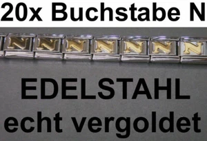 20x Buchstaben N vergoldet Edelstahl CLASSIC LINE KOMPATIBLE Nomination Armband - Bild 1 von 1