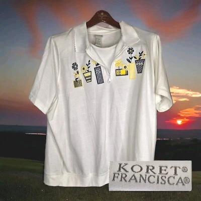 Camisa Koret Francisca Cuarto Cremallera Mujer 3X Floer Blanco Bordado Mezcla Algodón Foto 1 de 4