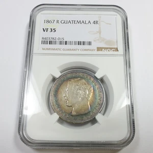 1867 R NGC VF35 - Guatemala Toned Four Reales 4R Coin #57958A - Picture 1 of 4