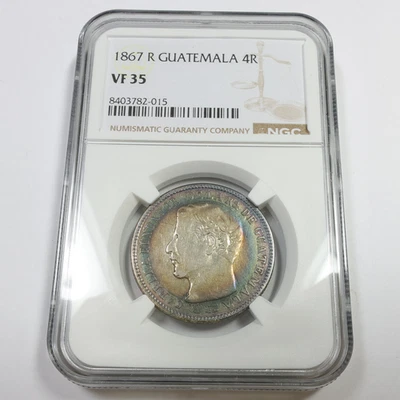 1867 R NGC VF35 - Guatemala Toned Four Reales 4R Coin #57958A - Image 1 of 4