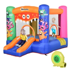 Outsunny Casa Gioco Gonfiabile Gigante per Bambini con Scivolo e Canestro - Foto 1 di 10