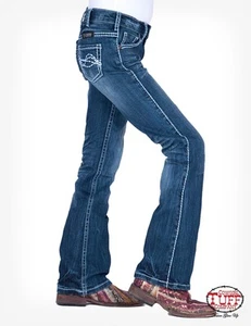 Cowgirl Tuff Girls Medium Wash Cotton Blend Jeans Edgy Bootcut - Picture 1 of 3